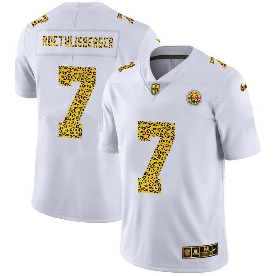 Pittsburgh Steelers #7 Ben Roethlisberger Men Nike Flocked Leopard Print Vapor Limited NFL Jersey White